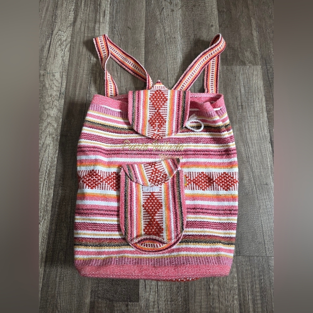 Festivalcore Blanket Mexico Backpack Resort Boho Striped Beach Red Pink